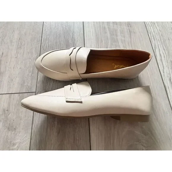Cupid stone/cream slip on flat penny loafers size 7 - Picture 4 of 10